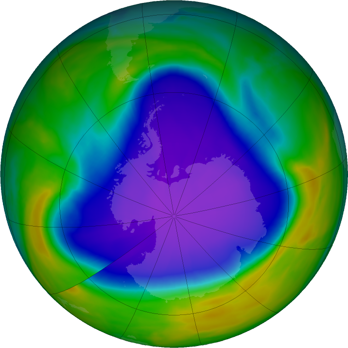 Antarctic ozone map for 30 September 2020